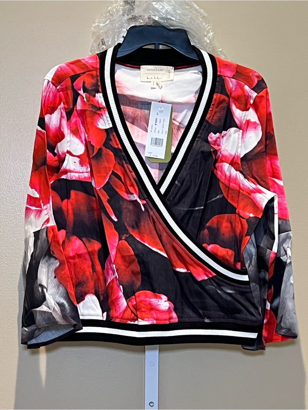 Nicole Miller Runway Red & Black Floral-Print Top